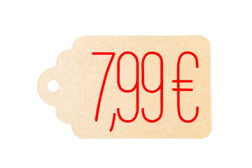 Price tag for 7.99 euros isolated on white background