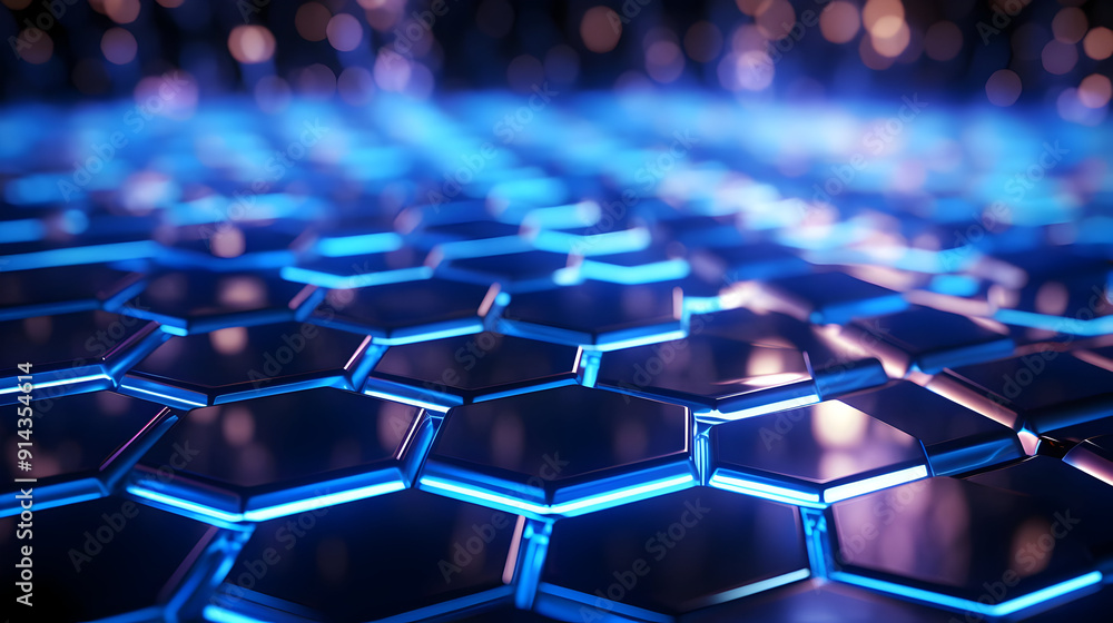 Poster abstract blue glowing hexagonal pattern background.