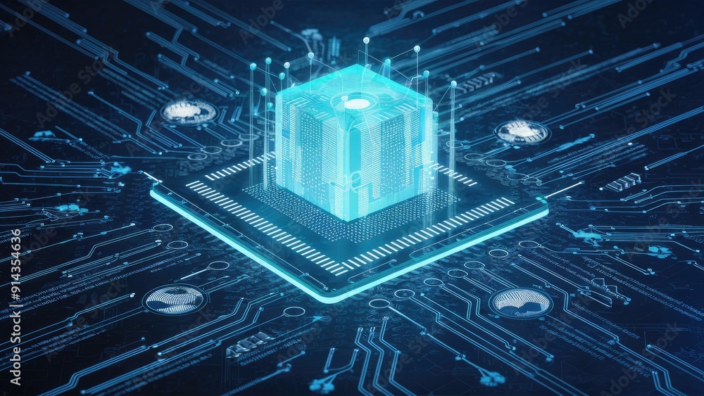 Poster modern edge computing technology on a virtual screen business networking and it concept 3d illustrat