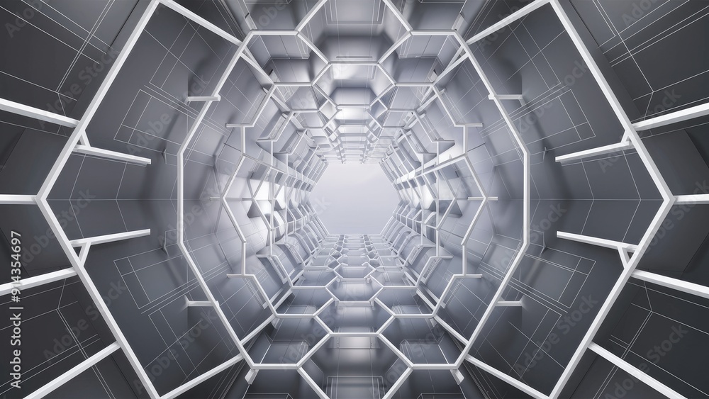 Poster geometric grid pattern featuring white hexagons in perspective view contemporary background concept 
