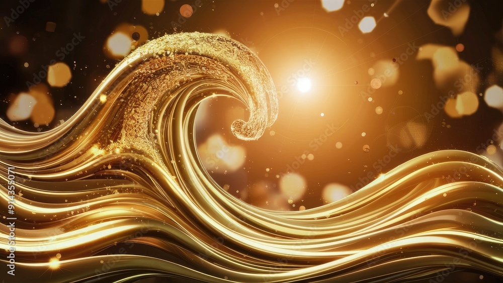 Poster abstract golden wave design with bokeh effect for festive celebrations shimmering gold particle back