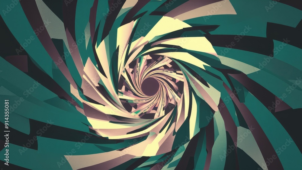 Poster geometric animation featuring spinning rays and a spiral effect visual design illustrating the conce