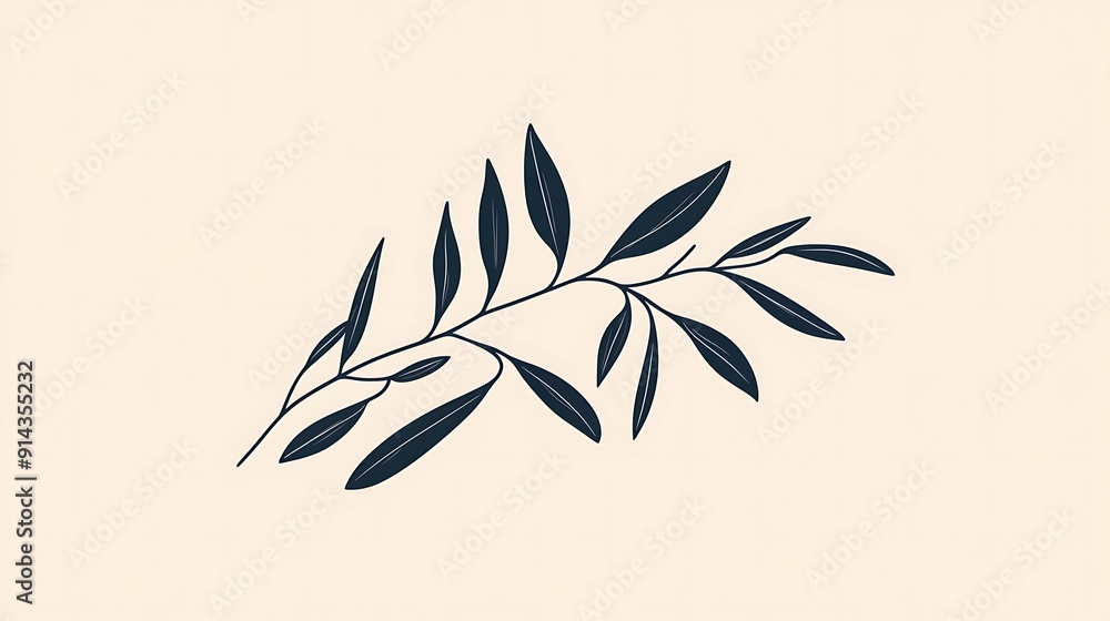 Poster Silhouette of a Single Branch with Elongated Leaves