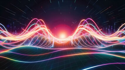 Vibrant iridescent waves of glowing energy with digital plasma effects and dynamic light rays Abstract background