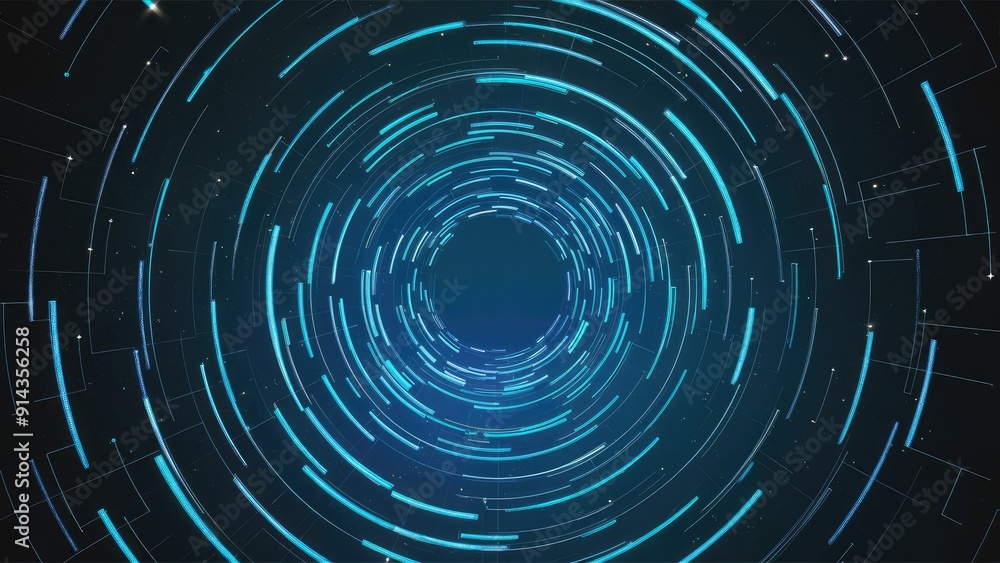 Aufkleber dynamic blue spiral particle rays rotating light circles for events concerts visual art advertisemen