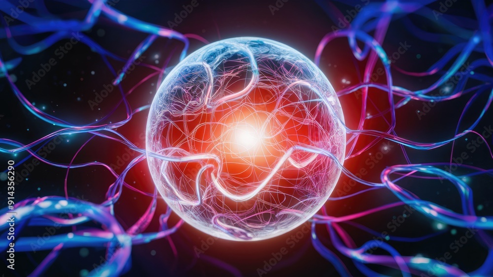 Poster glowing orbs representing ai neural network technology