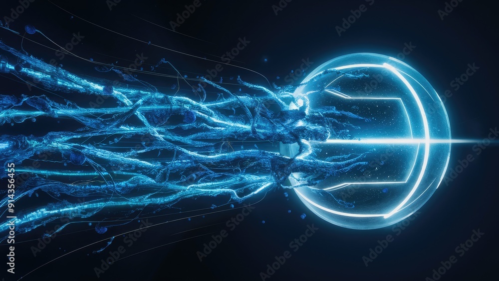 Aufkleber futuristic blue digital particles flowing on a dark background forming a dynamic visual display