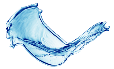 Blue water splashing on a backdrop.