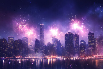 Obraz premium Real fireworks of various colors over night sky