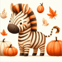 zebra character in watercolor style, featuring vibrant colors and whimsical details.  Watercolor illustration on textured paper. 