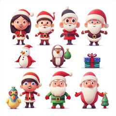 Fototapeta premium Cute 3D Christmas Characters Set for Holiday Designs
