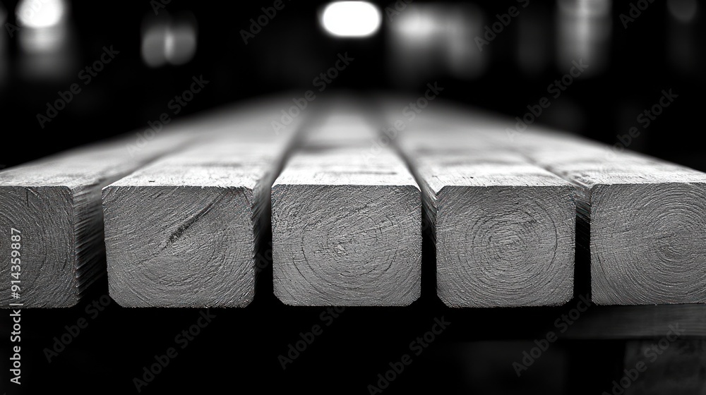 Poster wooden planks are neatly arranged, ready for use in building projects