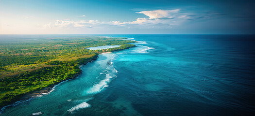 Aerial Cinematic Documentary: Tropical Island Coastline in Bright Afternoon Light