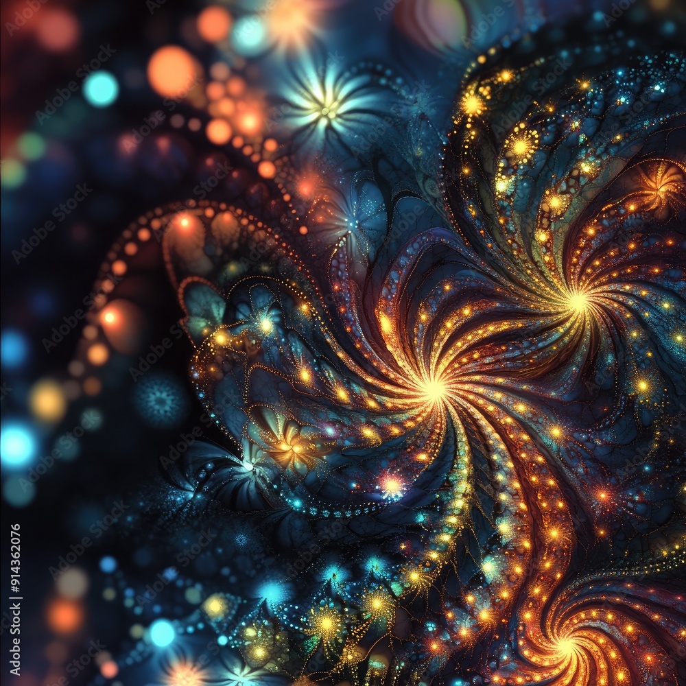 Aufkleber tech-inspired fractal patterns with bright highlights, modern design