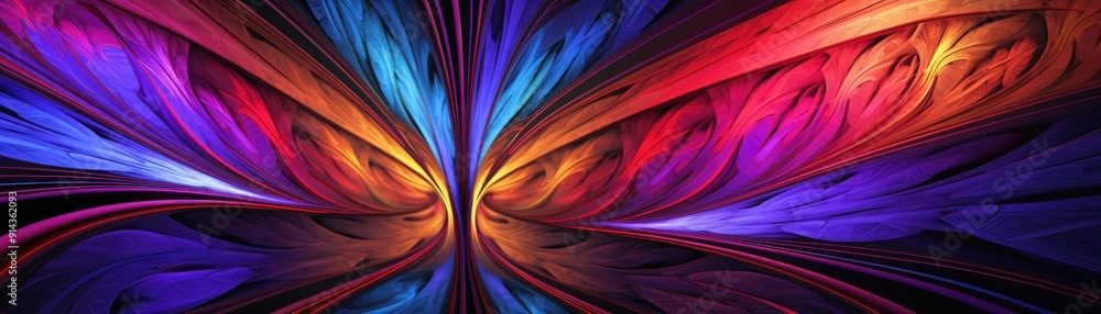Poster 3d geometric fractals with intricate patterns, colorful abstract