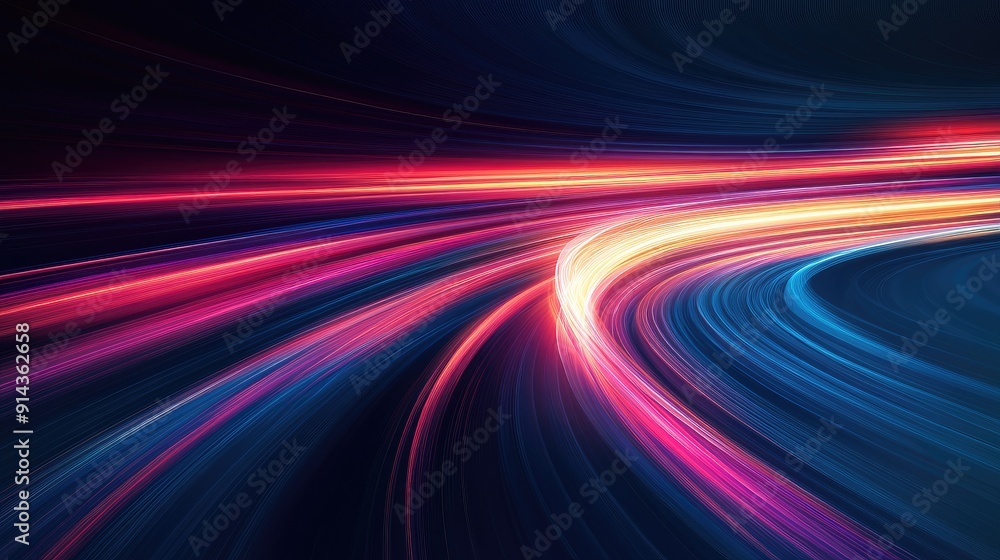 Poster abstract light trails with gradient colors, dynamic and modern