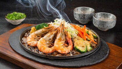 Sizzling Japanese Teppanyaki with Shrimp and Vegetables