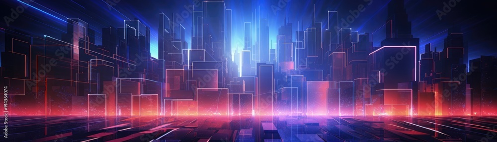 Aufkleber abstract tech grid with neon lines, dynamic and modern