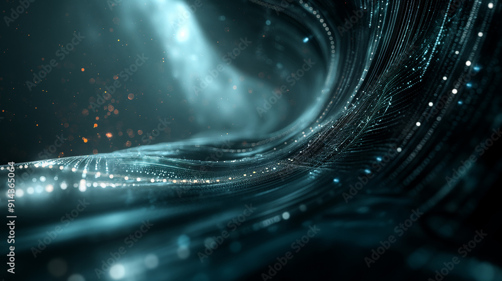 Aufkleber abstract digital wave of particles flowing with light in a futuristic design