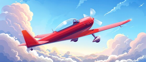 painting style illustration gorgeous sky cloudscape view with airplane take flight on sky, painting art style background wallpaper, Generative Ai