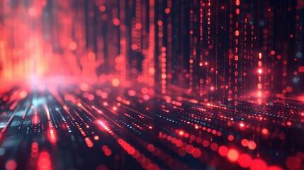 Obraz premium Abstract Digital Landscape of Glowing Red and Blue Dots Resembling Futuristic Cityscape