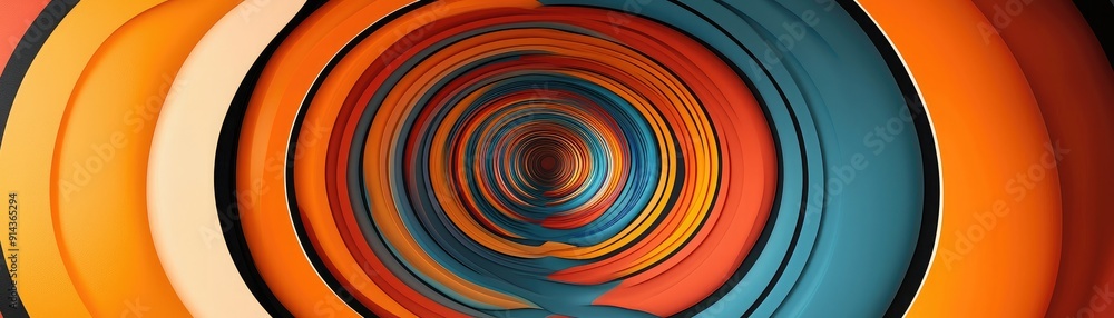 Poster multicolored concentric circles, retro abstract design