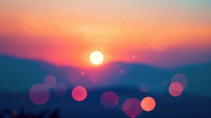 Summer vacation idea: Blurred sunrise with abstract bokeh lights