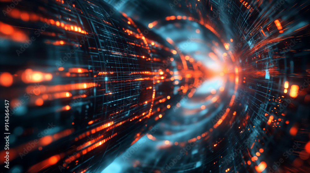 Aufkleber futuristic digital data tunnel with glowing lights and dynamic motion