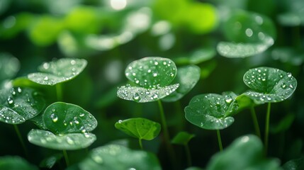 botanical photography, a detailed shot of thriving centella asiatica plants in a vibrant garden, highlighting their natural beauty and resilience as a valuable herb