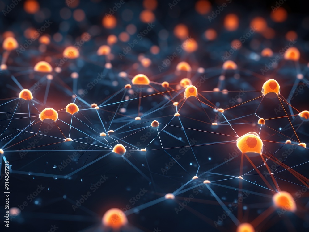 Poster abstract digital nodes with glowing edges, tech-inspired background