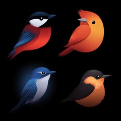 Naklejka premium Vibrant illustrated birds in artistic display against a dark background