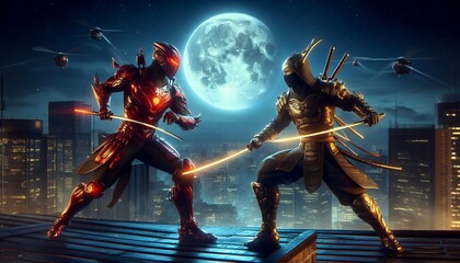 Fototapeta premium Knight and Ninja Fight