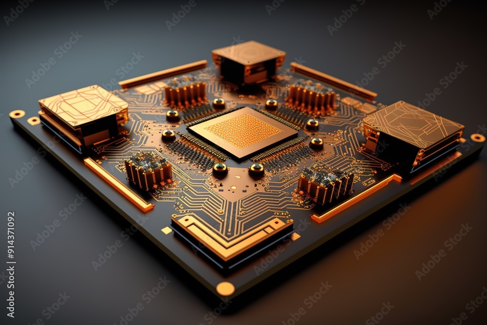 Aufkleber close-up of a gold-plated computer chip with intricate circuitry.