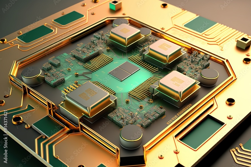 Poster close-up of a gold-plated computer circuit board.
