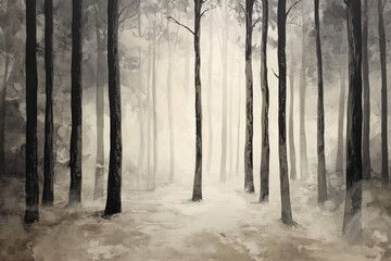 Fototapeta premium A serene woodland scene with minimalist and modern design, perfect for nature and relaxation-themed content.