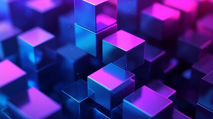 Abstract 3D Render of Shiny Blue and Purple Cubes