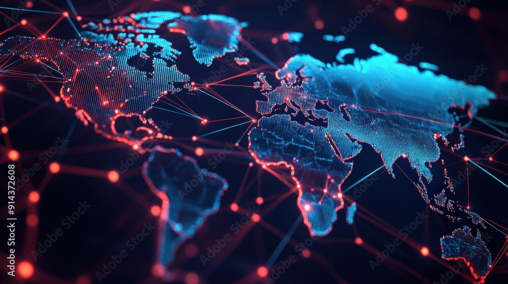Poster a world map in futuristic style. concept of interconnectedness and the vastness of the world