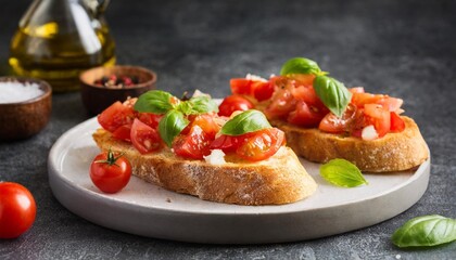 Traditional Italian Bruschetta with Tomatoes and Basil