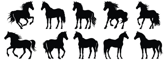 Horse silhouette set vector design big pack of animal illustration and icon