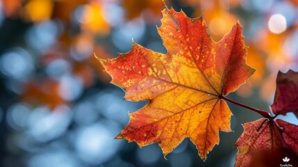 Fototapeta premium Vibrant maple leaf with Canada Day text