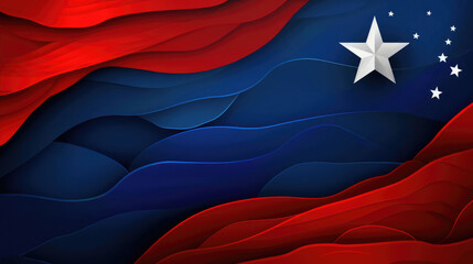 illustration, vintage postcard, Independence Day of Chile, abstract background, flag of Chile, cut paper style, copy space free space for text