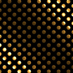 3D illustration of an elegant geometric pattern of gold dots on black background, perfect for holiday decorations and luxury designs.