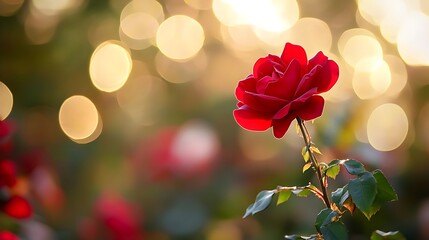 Obraz premium A Single Red Rose with Bokeh Background