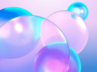 虹色に輝く球体とレンズの3D イラストレーション