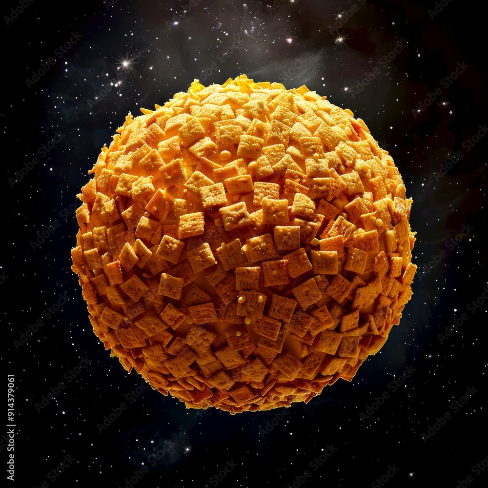 Aufkleber giant cheesy sphere floating in space. ai-generated digital art. abstract and futuristic concept ima