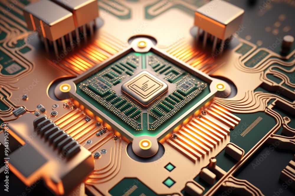 Aufkleber close-up of a microprocessor on a circuit board.