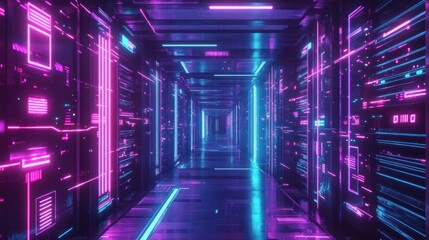 Fototapeta premium Neon Corridor - Futuristic Cyberspace