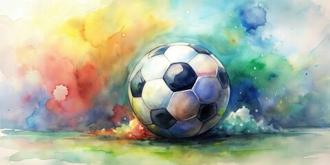 Fototapeta premium Abstract watercolor painting of a soccer ball , sports, soccer, football, ball, abstract, watercolor, painting, artistic