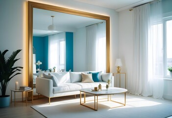 White and gold theme interior modern minimalism photo realism neww Style 3d Paints Doodle Illustration Deep View High Results 4k HD