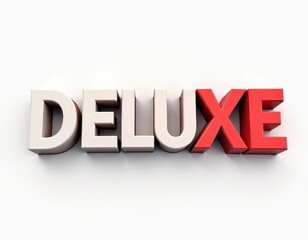 3D 'DELUXE' text with a bold red 'XE' on a white background.
